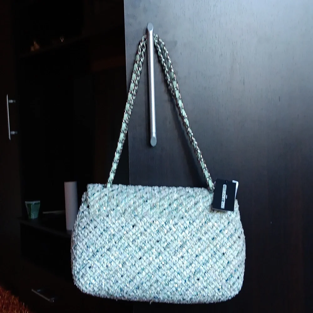 Karl Lagerfeld Paris Tweed Shoulder Bag in Mist Green - Picture 6 of 14